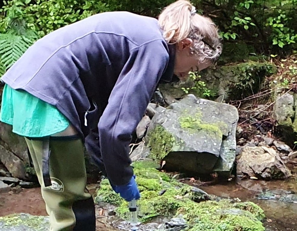 scientist sampling stream water